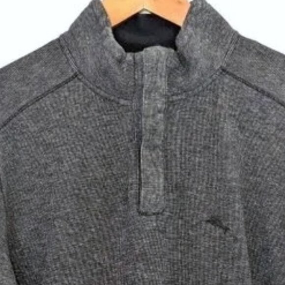 Tommy Bahama Men's | Cotton Quarter Zip Pullover Sweatshirt Black Gray | Medium - Picture 4 of 12